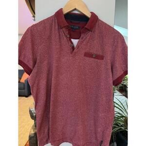 Ted Baker Mens Golf Polo Pickleball Tennis Red Textured Knit Mens Med London